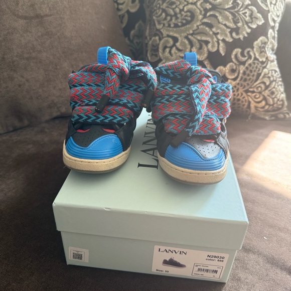 Lanvin Kids Zigzag Blue and Black Sneakers